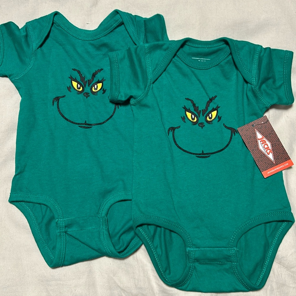 NWT Lot of TWO Jack’s Surfboards Grinch Onsies, Kelly Green, 12 Months